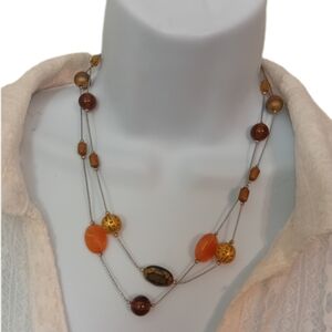 Chic Orange and Brown Beaded Necklace